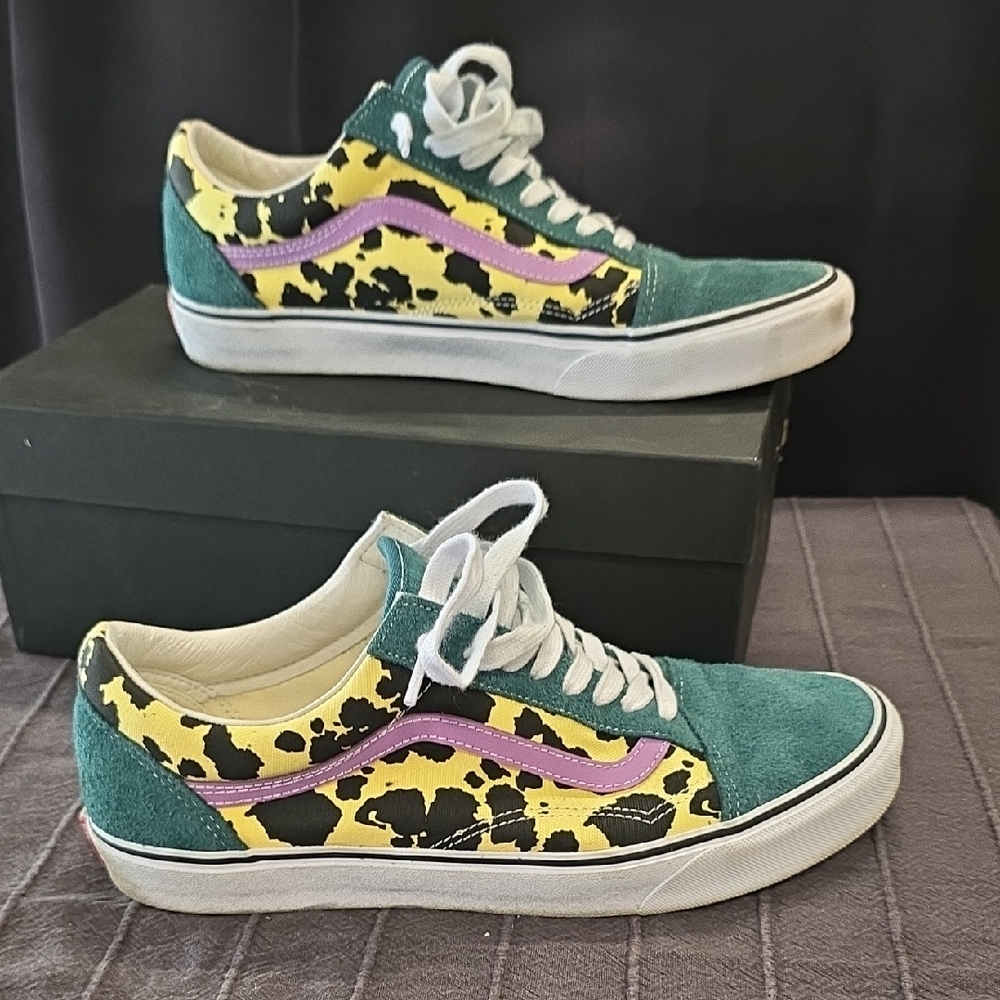 Vans Teal and Yellow Graphic Sneakers